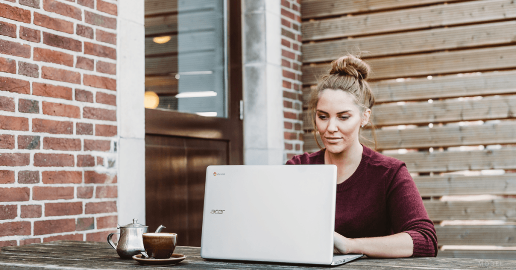 Woman working on a laptop computer