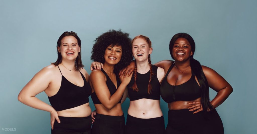 A group of women of all different sizes (models)